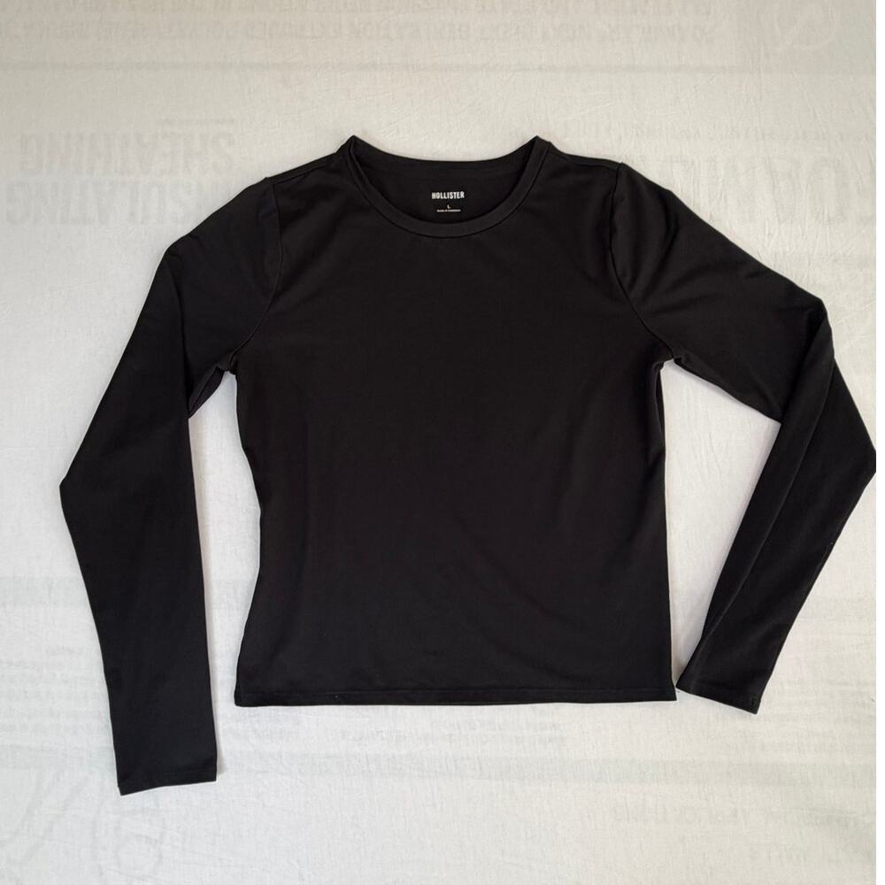 Hollister Long-Sleeve Seamless Fabric Crew Neck Top Black Sz Large